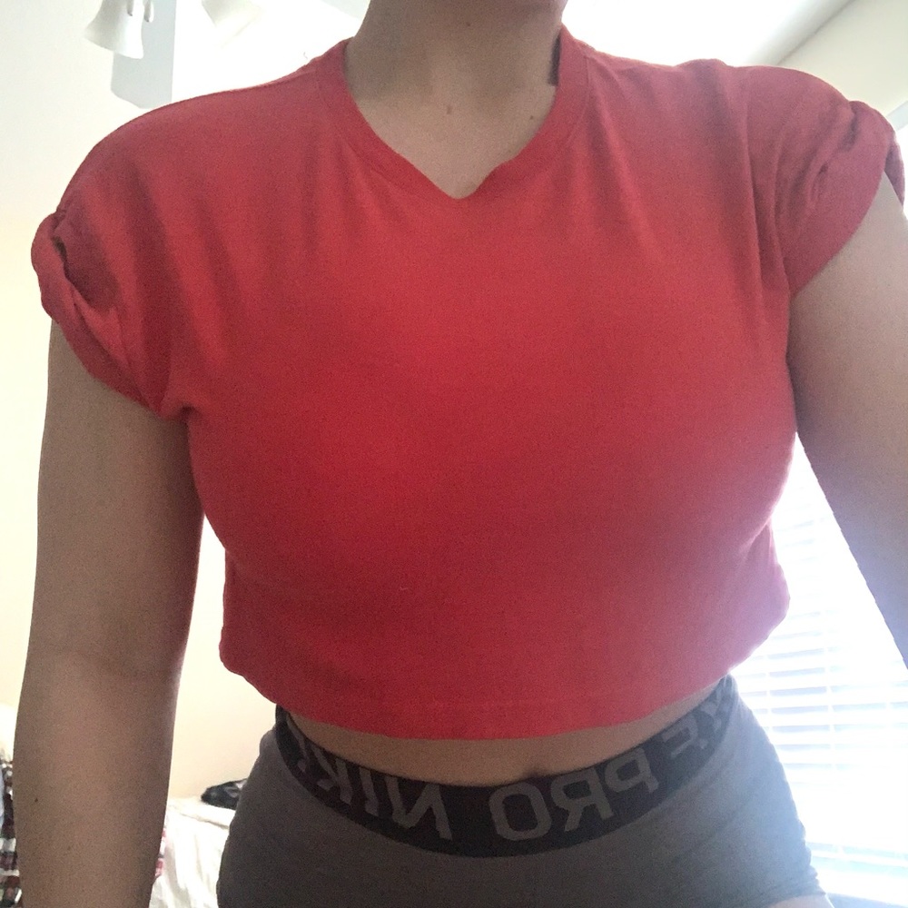 red boxy tee